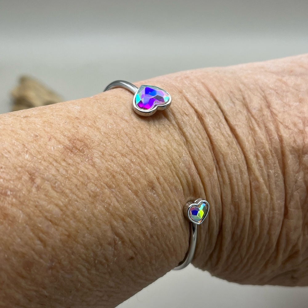 Silver Heart Bangle Bracelet - Picture 3 of 3